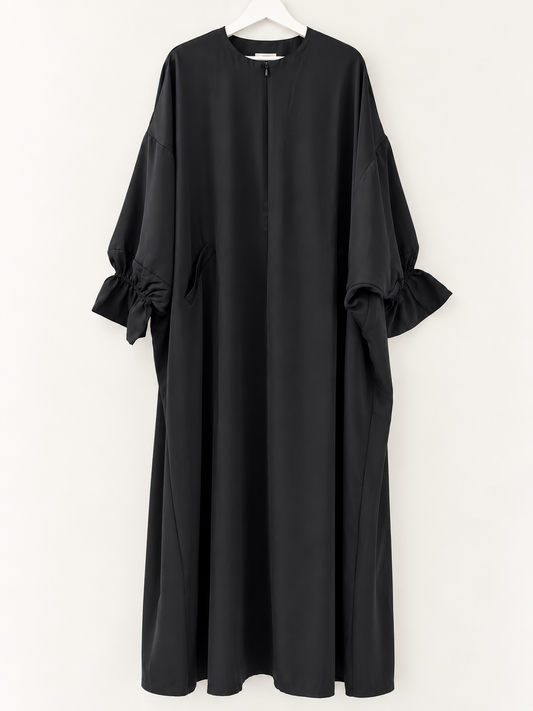 Abaya Sakina Rose Poudré Doublée | Modest Fashion France | Ouverture Allaitement